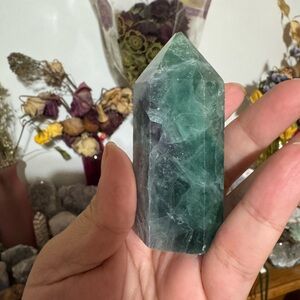 Green /purple fluorite Crystal Tower